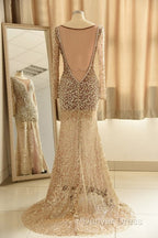 Trumpet Mermaid Scoop Champagne Tulle Beading Luxury Prom Dresses