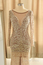 Trumpet Mermaid Scoop Champagne Tulle Beading Luxury Prom Dresses