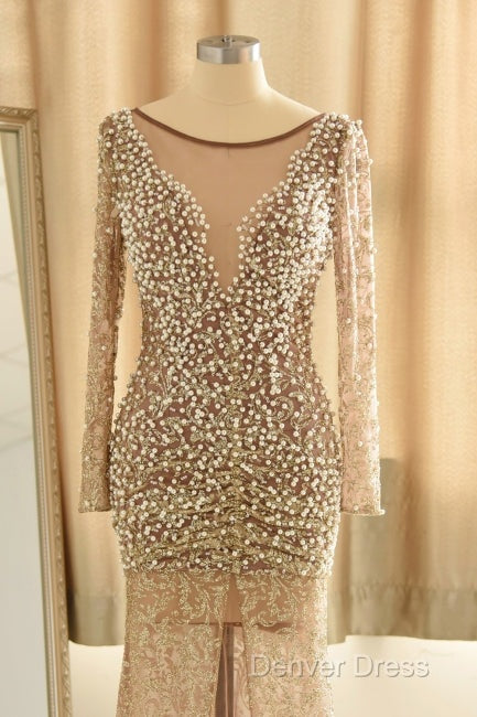 Trumpet Mermaid Scoop Champagne Tulle Beading Luxury Prom Dresses