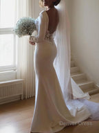 Trumpet Mermaid Scoop Court Train Stretch Crepe Wedding Dresses With Leg Slit