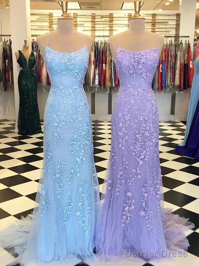 Trumpet Mermaid Scoop Neck Sleeveless Sweep Train Lace Prom Dresses With Crystal