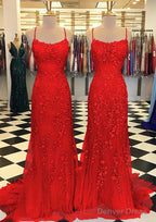 Trumpet Mermaid Scoop Neck Sleeveless Sweep Train Lace Prom Dresses With Crystal