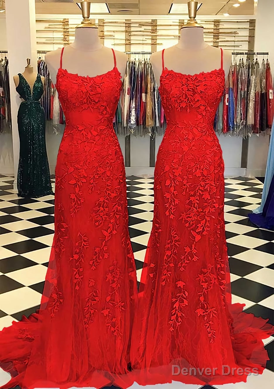 Trumpet Mermaid Scoop Neck Sleeveless Sweep Train Lace Prom Dresses With Crystal