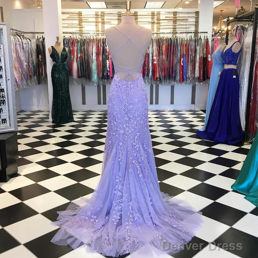 Trumpet Mermaid Scoop Neck Sleeveless Sweep Train Lace Prom Dresses With Crystal