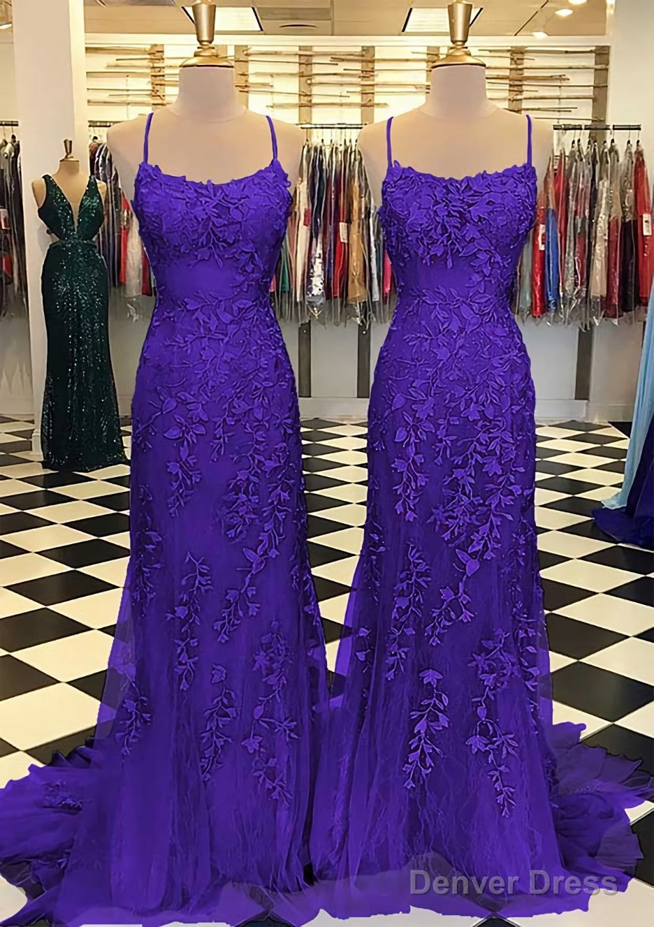 Trumpet Mermaid Scoop Neck Sleeveless Sweep Train Lace Prom Dresses With Crystal