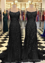 Trumpet Mermaid Scoop Neck Sleeveless Sweep Train Lace Prom Dresses With Crystal
