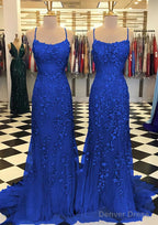 Trumpet Mermaid Scoop Neck Sleeveless Sweep Train Lace Prom Dresses With Crystal