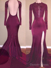 Trumpet/Mermaid Scoop Satin Long Sleeves Applique Sweep/Brush Train Dresses