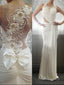 Trumpet Mermaid Scoop Sweep Train Silk like Satin Prom Dresses With Bow