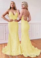 Trumpet Mermaid Sleeveless Sweep Train Lace Prom Dresses With Pleated
