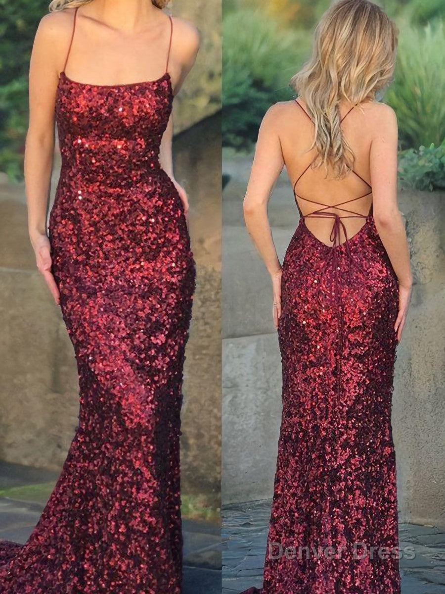 Trumpet/Mermaid Spaghetti Straps Sweep Train Sequins Evening Dresses Secondary image