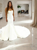 Trumpet Mermaid Strapless Court Train Satin Wedding Dresses