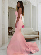 Trumpet Mermaid Strapless Sweep Train Charmeuse Prom Dresses With Ruffles