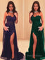 Trumpet Mermaid Strapless Sweep Train Tulle Prom Dresses With Leg Slit