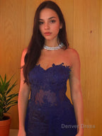 Trumpet Mermaid Strapless Sweep Train Tulle Prom Dresses With Leg Slit