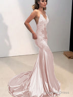Trumpet Mermaid Straps Sweep Train Silk like Satin Prom Dresses