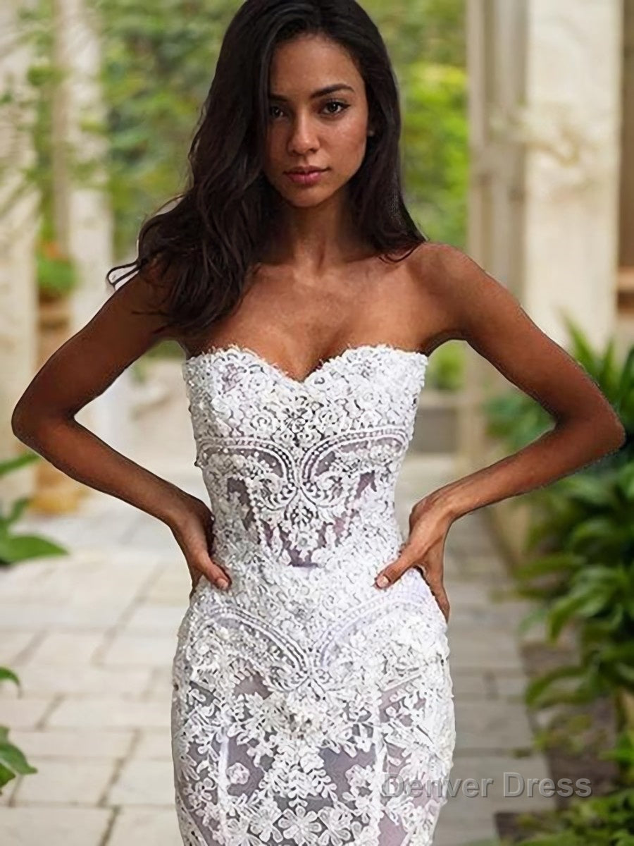 Trumpet Mermaid Sweetheart Court Train Lace Wedding Dresses With Appliques Lace