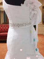 Trumpet Mermaid Sweetheart Court Train Tulle Wedding Dresses With Beading