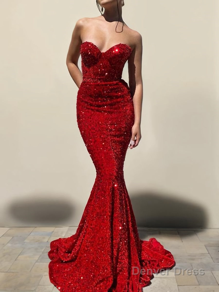 Trumpet Mermaid Sweetheart Court Train Velvet Sequins Prom Dresses With Ruffles Main image