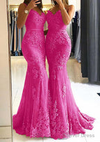 Trumpet/Mermaid Sweetheart Sleeveless Long/Floor-Length Tulle Prom Dresses With Appliqued