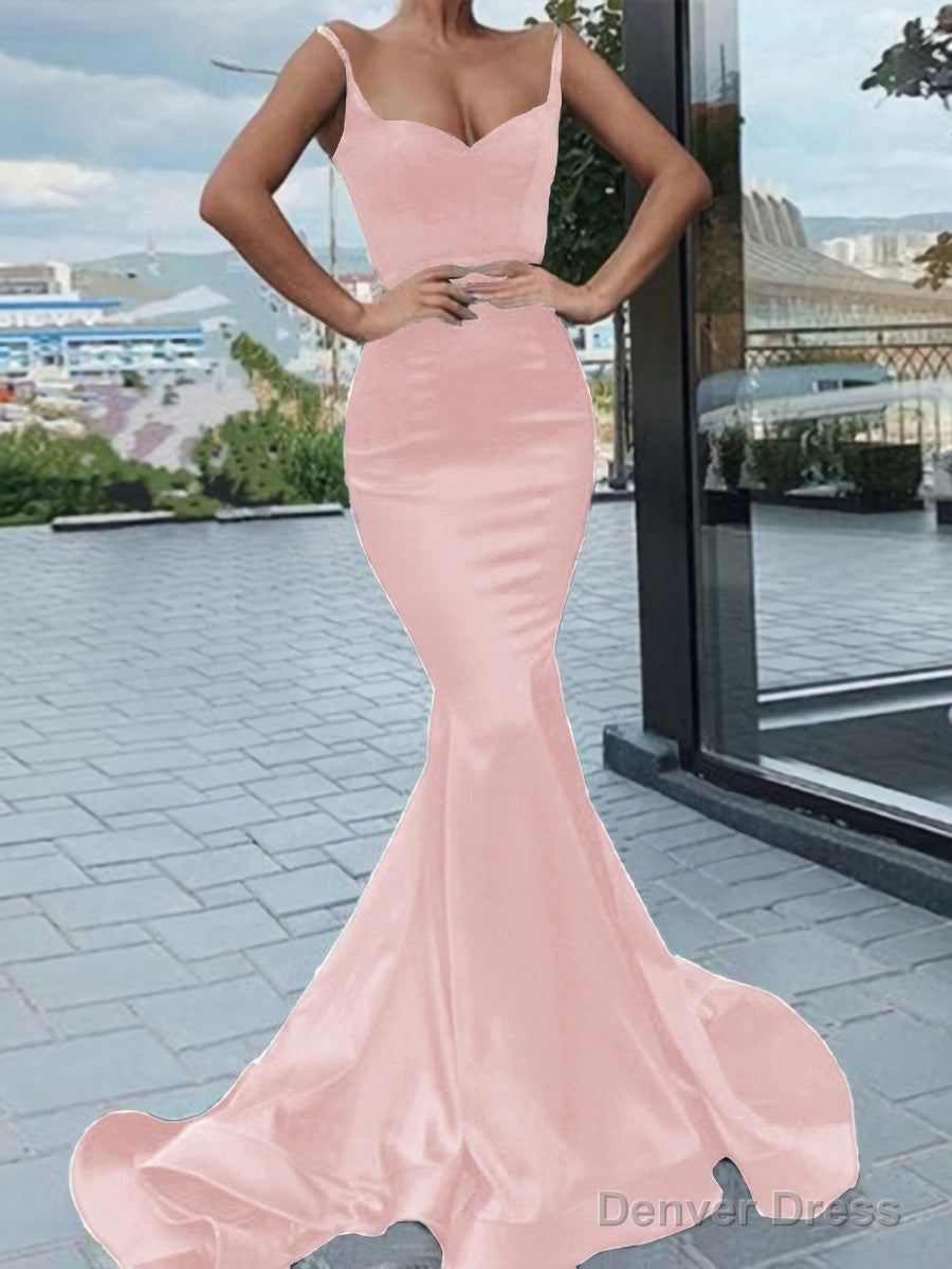 Trumpet Mermaid Sweetheart Sweep Train Elastic Woven Satin Prom Dresses