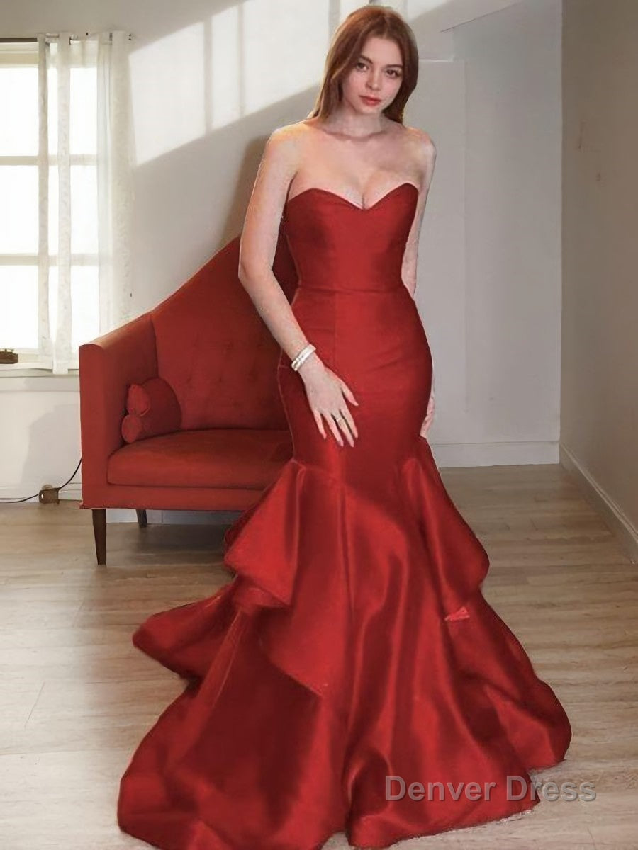 Trumpet Mermaid Sweetheart Sweep Train Satin Prom Dresses Main image