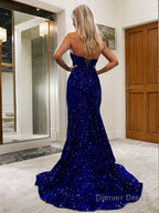 Trumpet Mermaid Sweetheart Sweep Train Velvet Sequins Prom Dresses With Ruffles