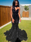 Trumpet Mermaid Sweetheart Sweep Train Velvet Sequins Prom Dresses With Ruffles