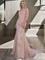 Trumpet Mermaid Tulle Lace V Neck 3 4 Sleeves Sweep Brush Train Mother of the Bride Dresses