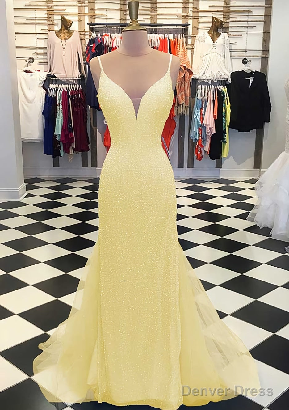 Trumpet Mermaid V Neck Sleeveless Court Train Lace Tulle Prom Dresses