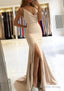 Trumpet Mermaid V Neck Sleeveless Sweep Train Satin Prom Dresses
