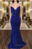 Trumpet/Mermaid V Neck Sleeveless Sweep Train Velvet Sequins Prom Dresses