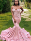 Trumpet Mermaid V Neck Sweep Train Silk like Satin Prom Dresses With Appliques Lace