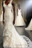 Trumpet/Mermaid V-neck Sweep Train Tulle Wedding Dresses With Appliques Lace
