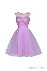 Tulle Appliques Beads Open Back Short Purple Homecoming Dresses
