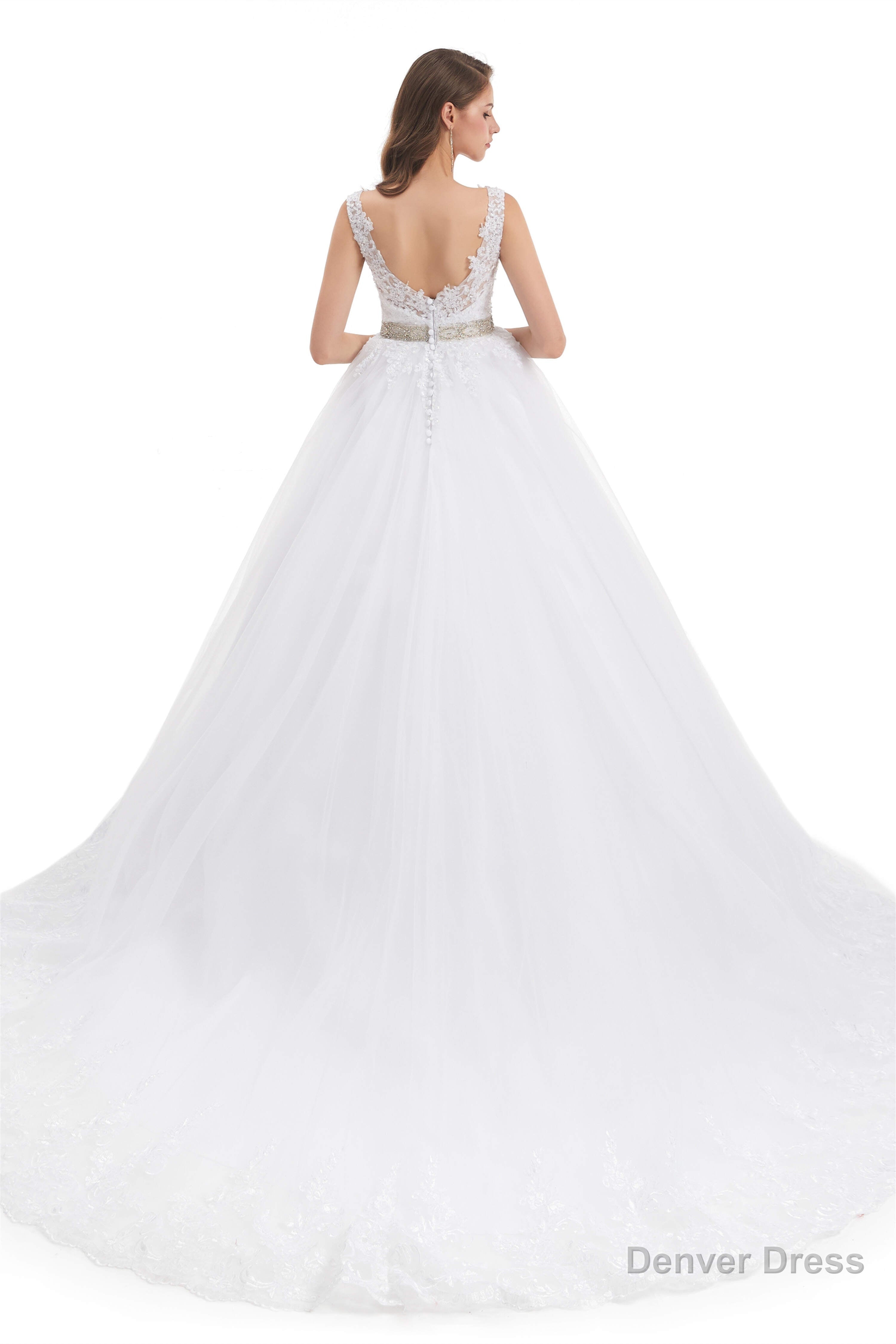 Tulle Backless Appliques beading Wedding Dresses