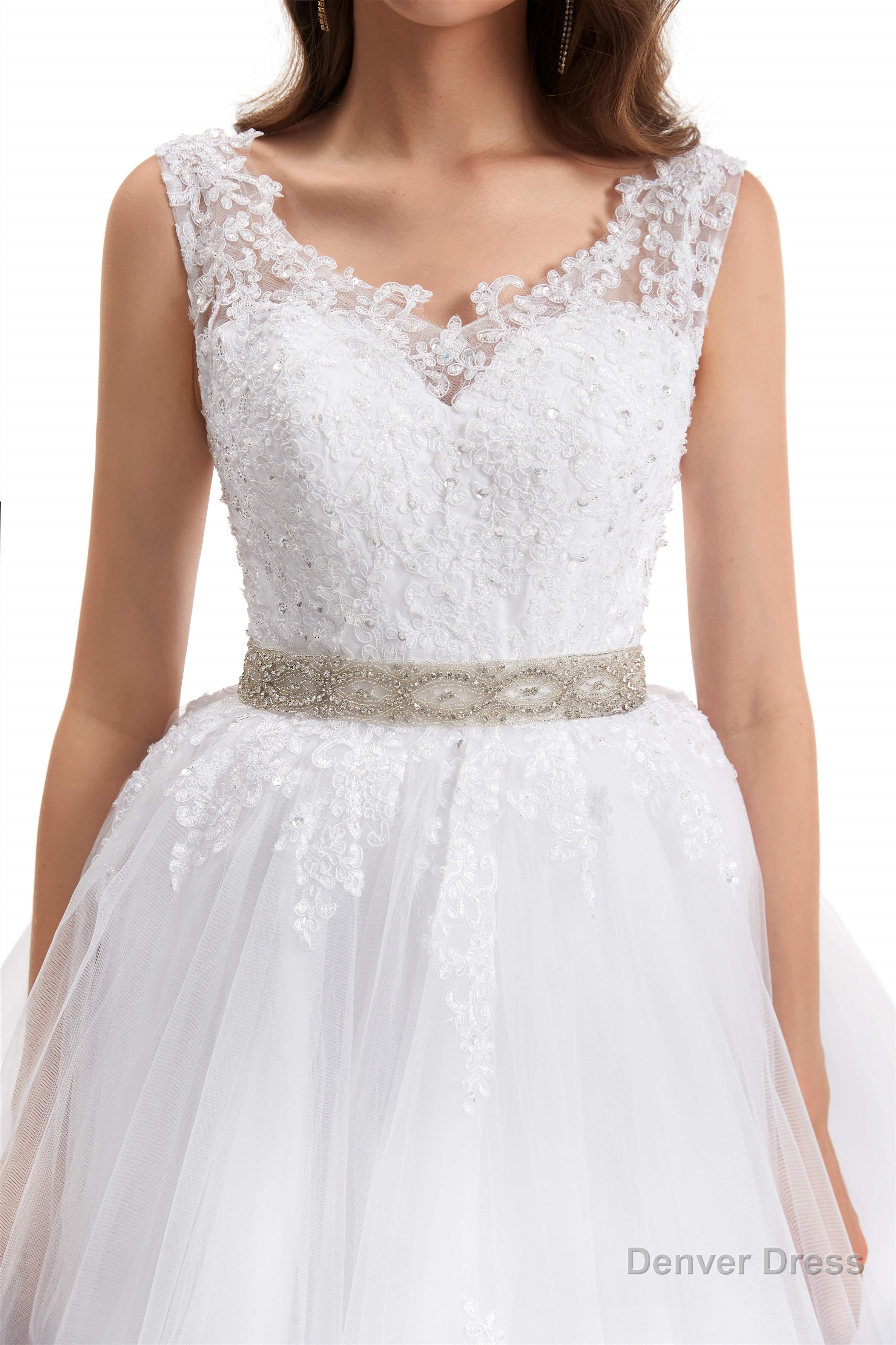 Tulle Backless Appliques beading Wedding Dresses