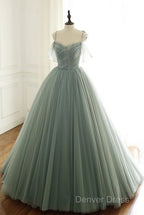 Tulle Ball Gown Long Prom Dresses With Beading,Evening Dresses,Charming Dance Dresses