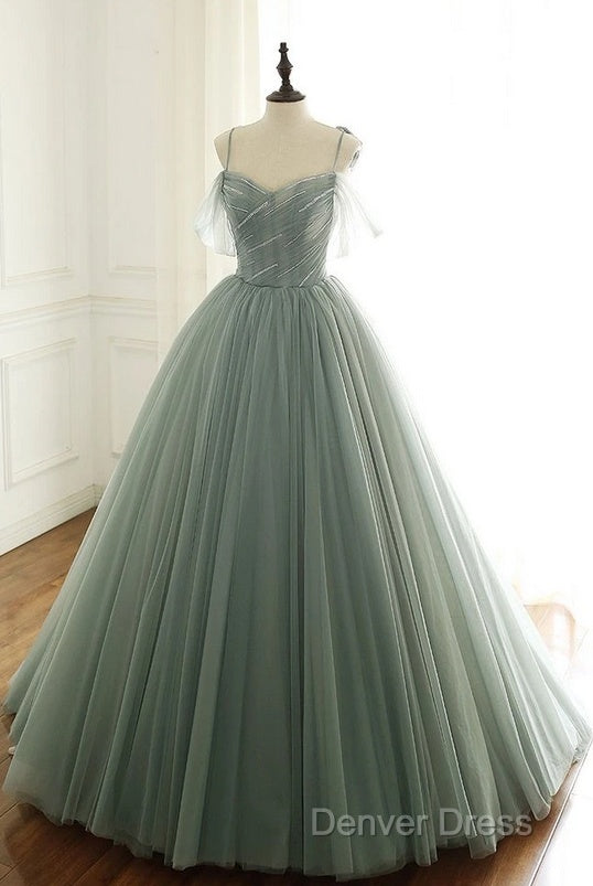 Tulle Ball Gown Long Prom Dresses With Beading,Evening Dresses,Charming Dance Dresses