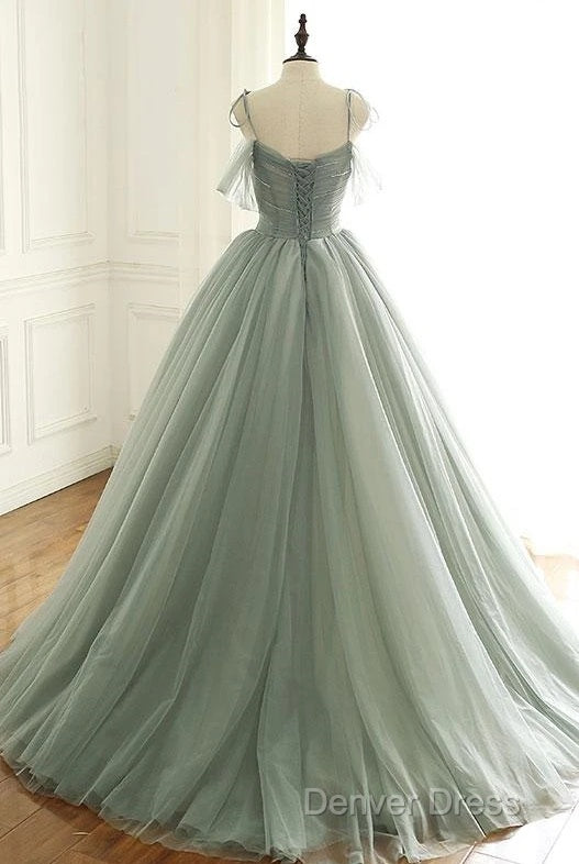 Tulle Ball Gown Long Prom Dresses With Beading,Evening Dresses,Charming Dance Dresses