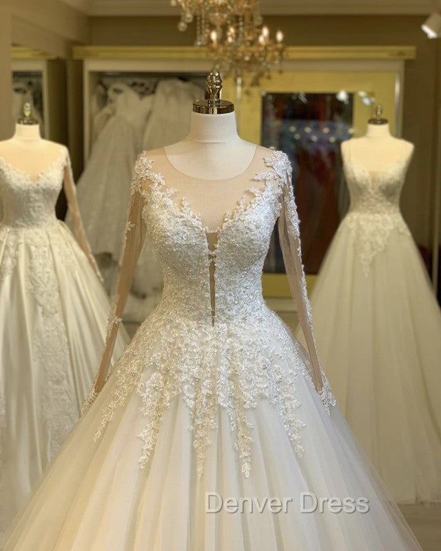 Tulle Ball Gowns Wedding Dresses Lace Long Sleeves