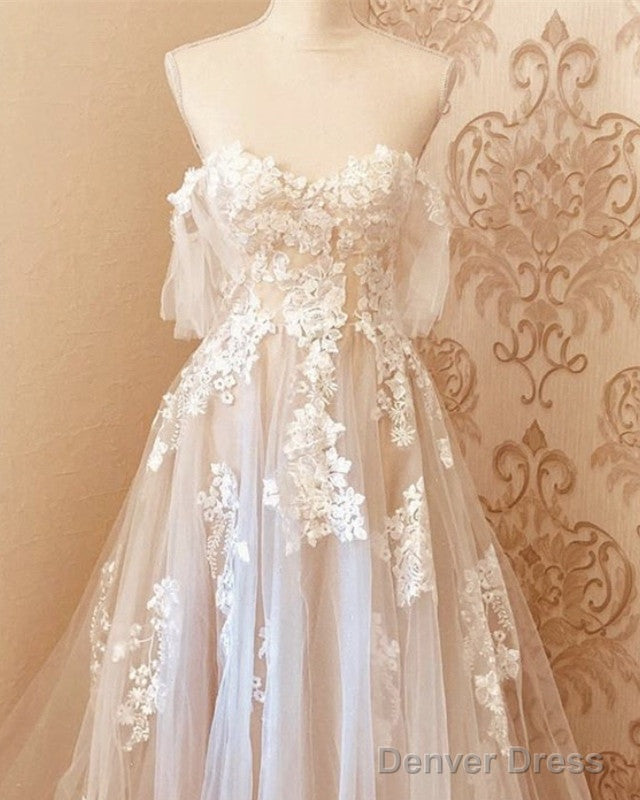 Tulle Boho Wedding Dress Off The Shoulder Lace Appliques