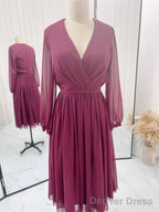 Tulle Burgundy Short Prom Dresses With Sheer Sleeves