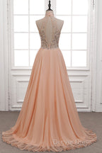 Tulle & Chiffon High Neck Prom Dresses With Beading