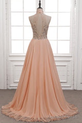 Tulle & Chiffon High Neck Evening Dresses With Beading
