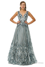 Tulle Deep V Neck Beading Prom Dresses