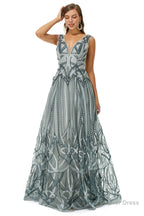 Tulle Deep V Neck Beading Prom Dresses