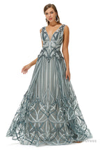 Tulle Deep V Neck Beading Prom Dresses