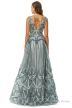 Tulle Deep V Neck Beading Prom Dresses