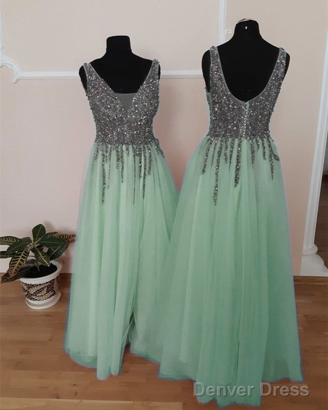 Tulle Floor Length Split Dresses With Beaded V Neckline Secondary image